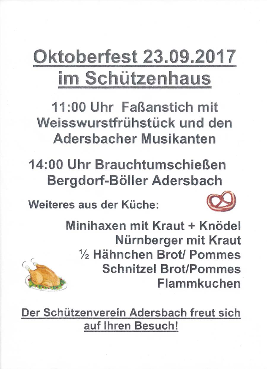 Oktoberfest beim Schützenverein 1925 e.V. Adersbach