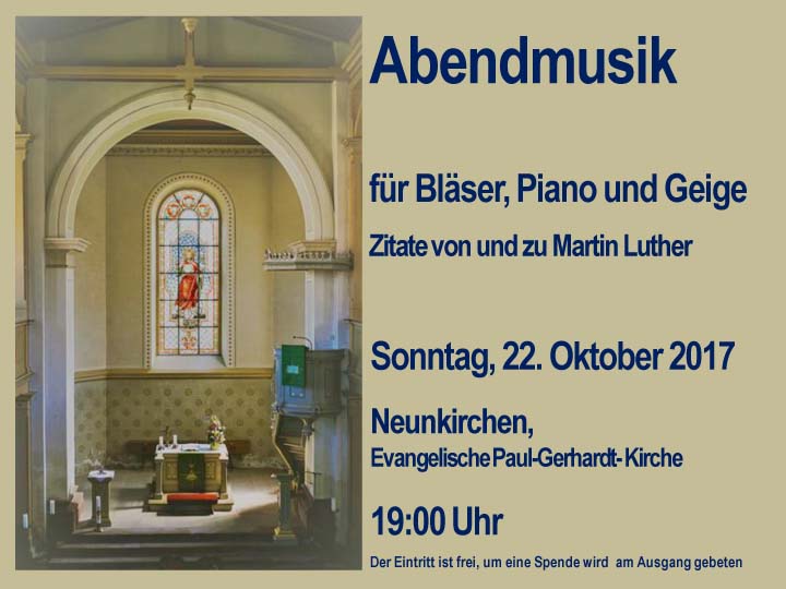 Abendmusik für Bläser, Piano und Geige in Neunkirchen