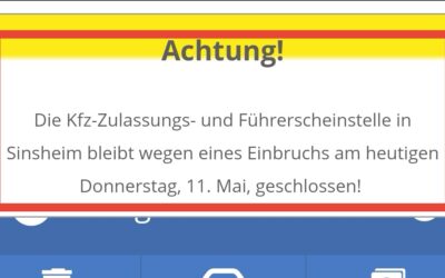 Sinsheim – Einbruch in Zulassungs- und Führerscheinstelle