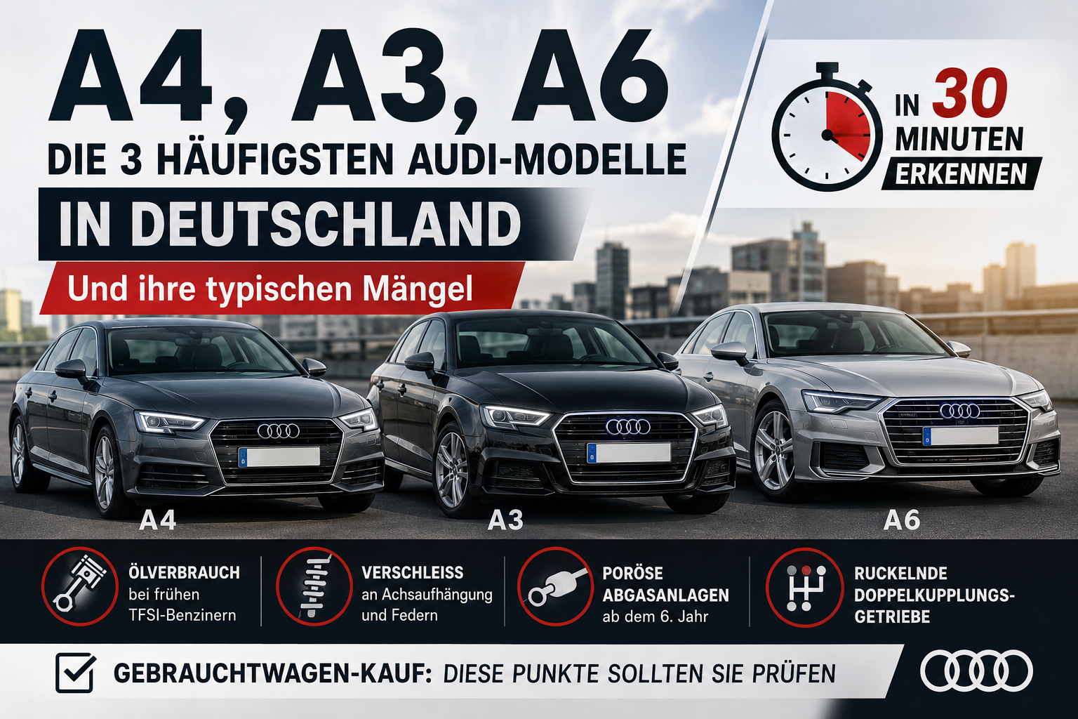 Die 3 häufigsten Audi-Modelle in Deutschland und ihre typischen Mängel